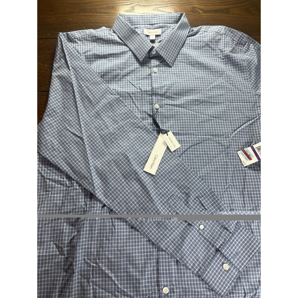 NEW Calvin Klein Slim Fit Infinite Cool Non-Iron Dress shirt Blue Men's XXL NWT